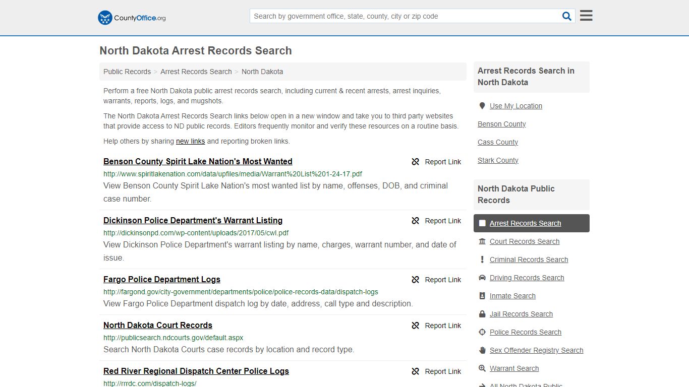 Arrest Records Search - North Dakota (Arrests & Mugshots) - County Office